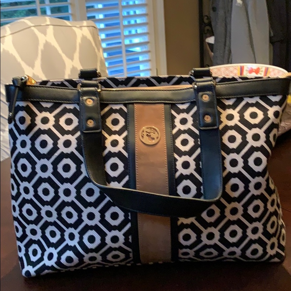 Spartina Leather and Linen Carryall Tote
